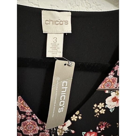 NEW Chicos Blouse Size XL Womens Bohemian Patchwork Zipper Front Top 3/4 Sleeve - Picture 3 of 6